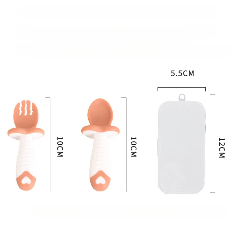 Baby Tableware Set Children Utensil Silicone Toddler Dinnerware Cutlery Cartoon Infant Food Feeding Spoon Fork Baby Gadgets