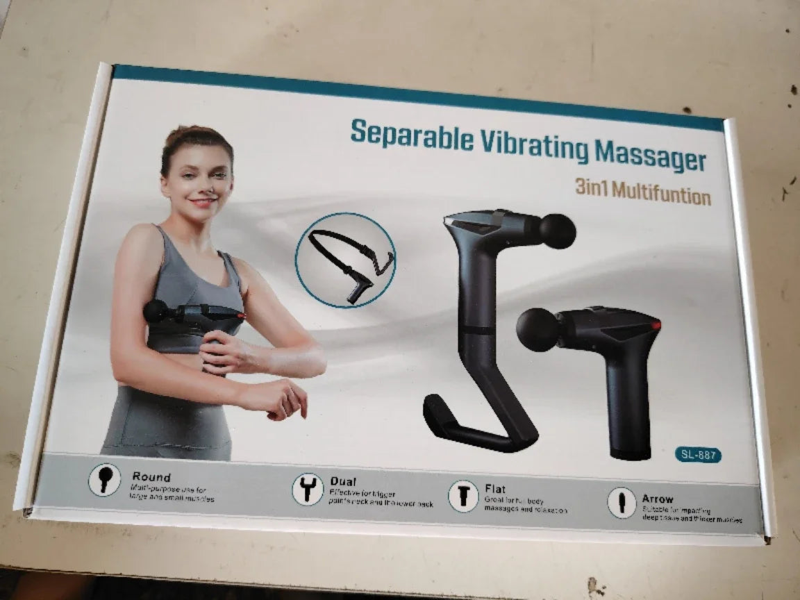 Portable Extended Handle Muscle Deep Tissue 3 in 1 Fascial Percussion Massage Gun Neck and Shoulder Back Vibration Massage Gun