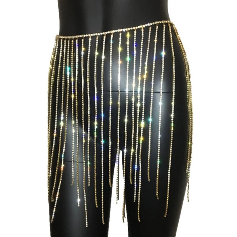 Rhinestone Skirt Belt Rhinestone Tassel Body Chain Waist Belt Tassel Belt Rhinestone Fringe Belt Belly Dance Belt Chain