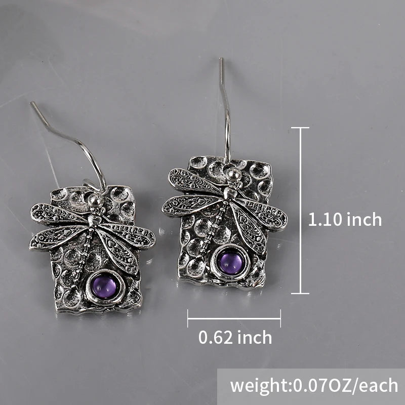 Amethyst Drop Earrings Boho Dragonfly Dangle Earrings For Women Unique Artisan Handmade Jewelry