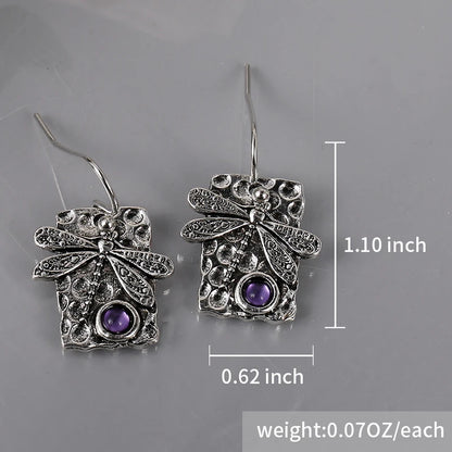 Amethyst Drop Earrings Boho Dragonfly Dangle Earrings For Women Unique Artisan Handmade Jewelry