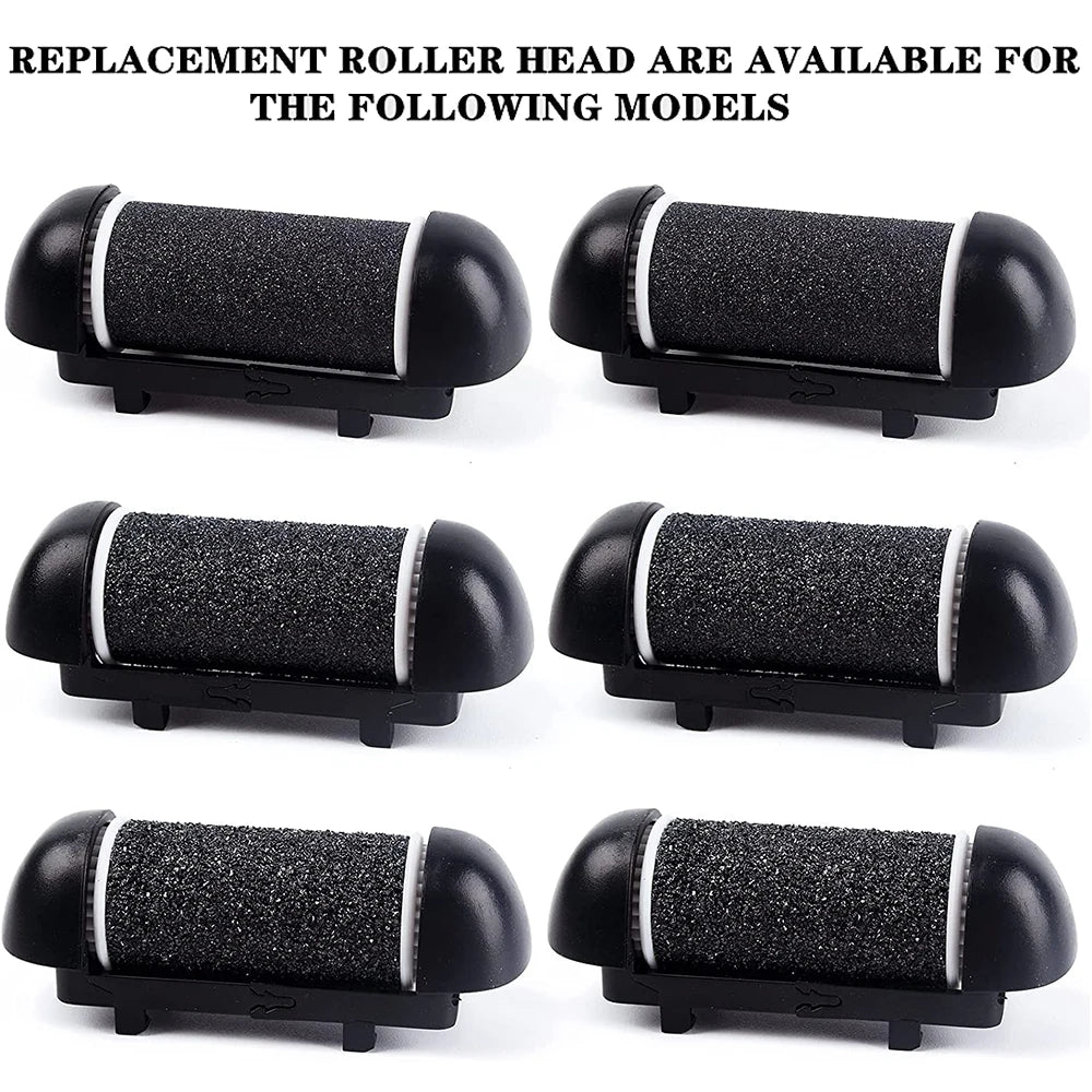 6 Pcs Foot Care Tool Heads Hard Skin Remover Refills Replacement Rollers for Cracked Heels Calluses and Dead Skin Black
