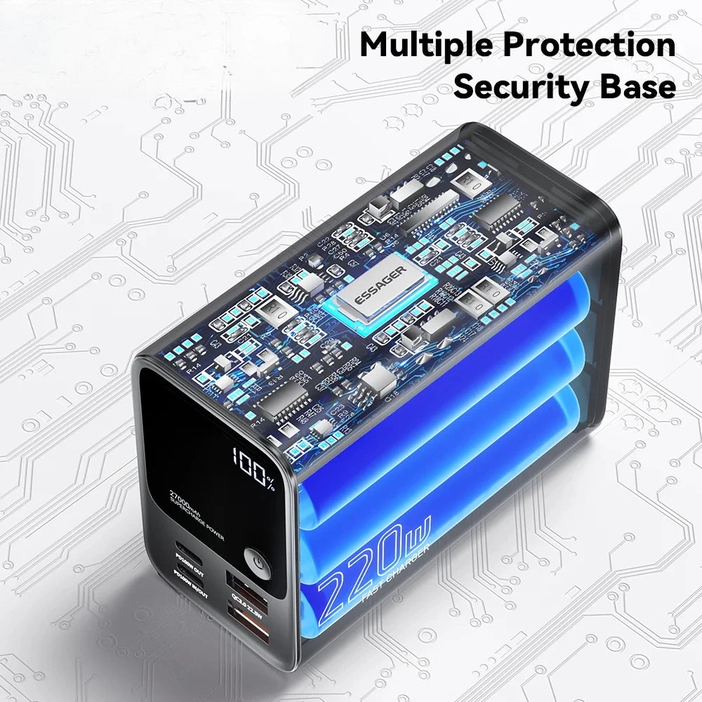 27000mAh Power Bank 100W PD QC3.0 Fast Charging External Spare Battery For iPhone 15 14 13 12 Xiaomi Macbook Air Laptop