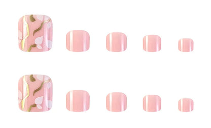 24 Pcs French Design Fake Toe Nail Press on Toe Nail Summer False Nails Acrylic Reusable Toe Nail Decorated Nails With Tool Kit