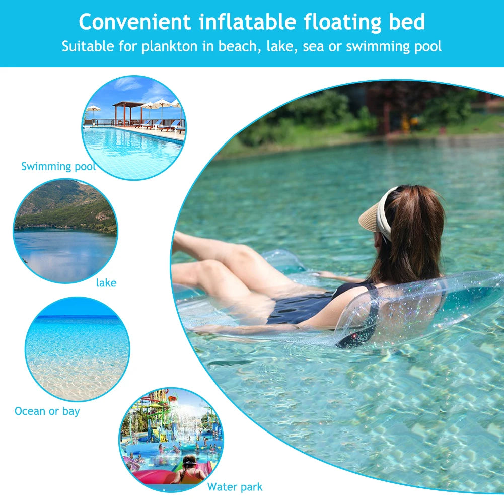 Water Hammock Recliner Portable Inflatable Floating Swimming Mattress Foldable with Sequins Swimming Pool Accessories