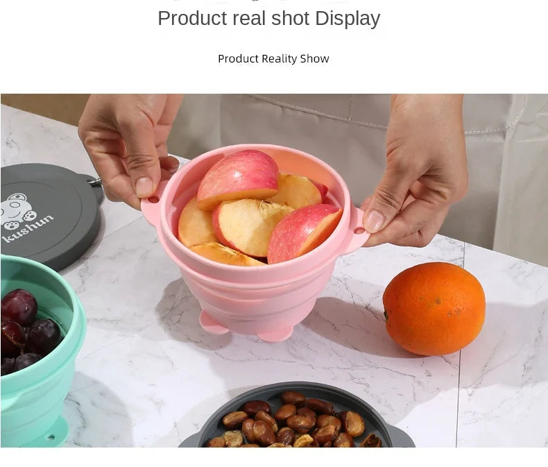 Travel Portable Silicone Folding Bowl Children's Travel Outdoor Tableware with Lid Foldable Noodle Bowl