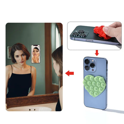 Heart Shape Double Sided Phone Suction Holder, Multi-Purpose Silicone Suction Cup Phone Mount Phone Case Sticky Phone Grip
