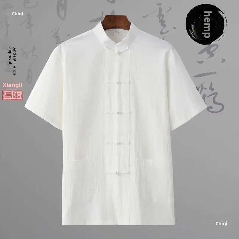 Traditional Chinese Men's Tang Suit Cotton Linen Ancient Costume Tea Servant Zen Meditation Clothing Middle Mountain Hanfu