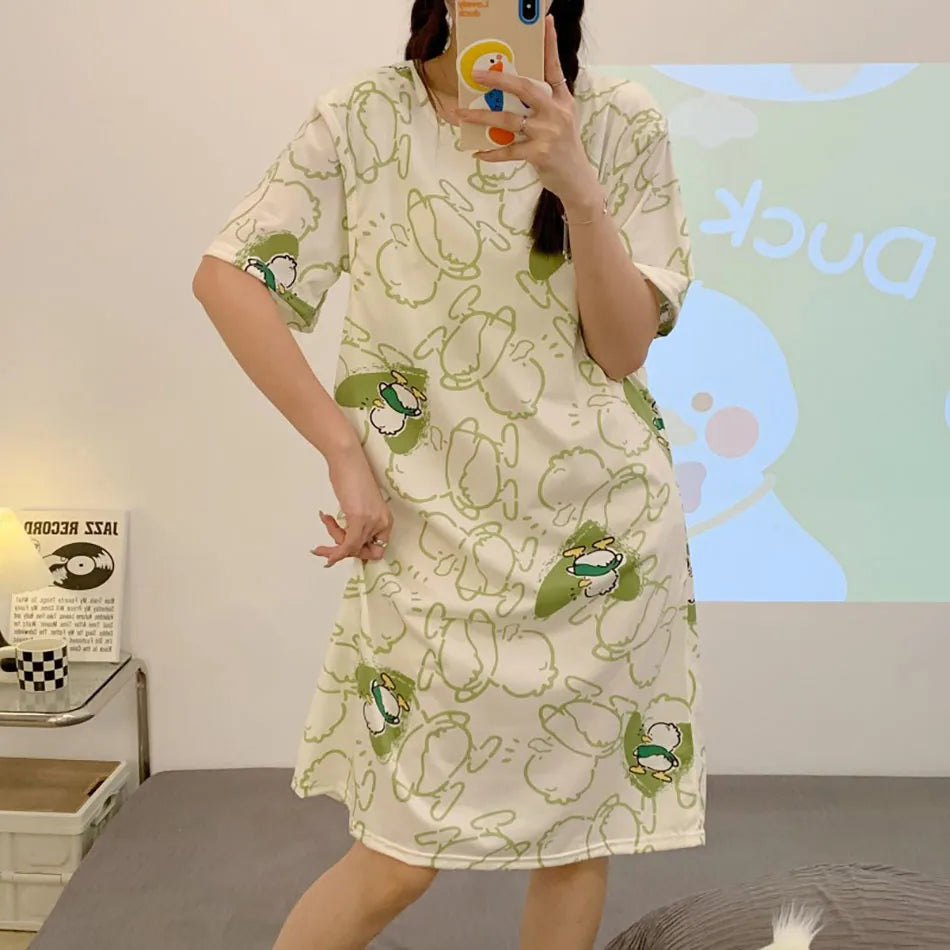 Maternity Clothings Nursing Dresses Breastfeeding Sleepwear Pattern Printing Cheerful and Lively Girl Feeling for Pregnant Women