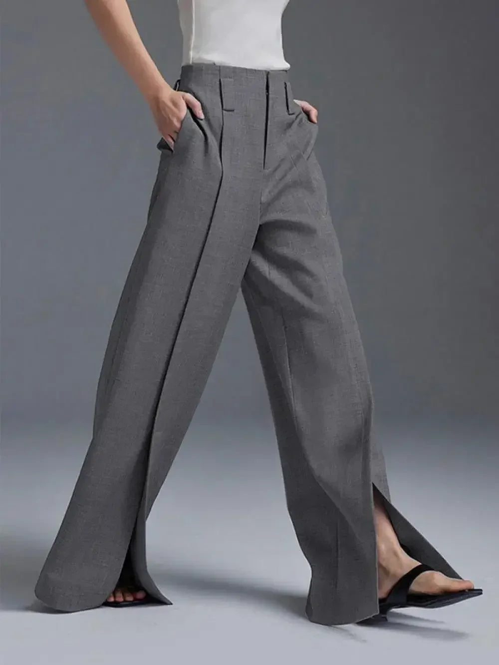 Office Lady Formal Commuter Pants  New Spring Autumn Split-front Pleated High-Waisted Wide Leg Trousers For Women