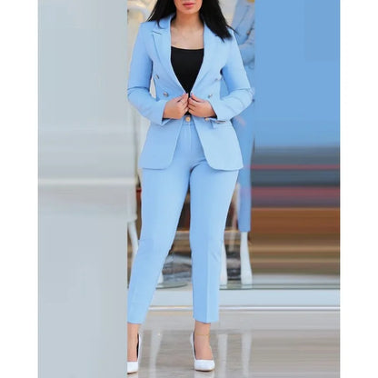 Office Lady 2 Pieces Blazer Set Ladies 2024 Elegant Pant Suit Women Chic Trousers Suit Casual Long Sleeve Jacket High Waist Pant