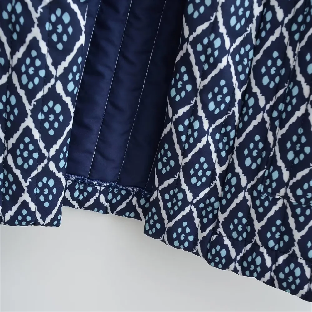 PB&ZA2024 Autumn New Women's Fashion Style Versatile Quilted Cotton Printed Loose Cotton Clothes Cotton Jackets