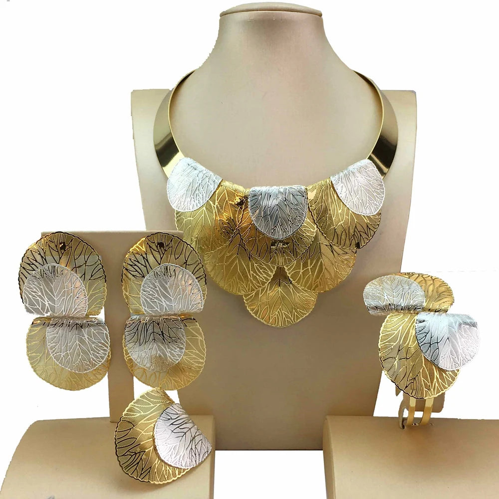 Latest Luxury Brazilian Wedding Jewelry Set Dubai Gold Plated Bridal Exaggerate Big Jewelry Sets FHK17245
