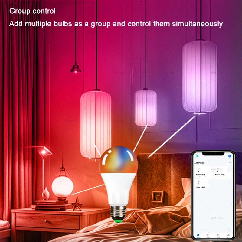 Smart Bulb Smart Life App Control WiFi Bluetooth RGB + CW LED Light 22085-265V Dimmable Crystal Room Decoration
