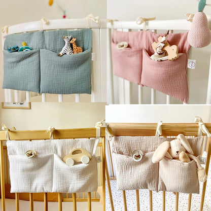 Baby Crib Organizer Cot Caddy Bed Storage Bag 2 Pockets Bedside Hanging Diaper Nursery Toys Bag Diapers Stroller Organize