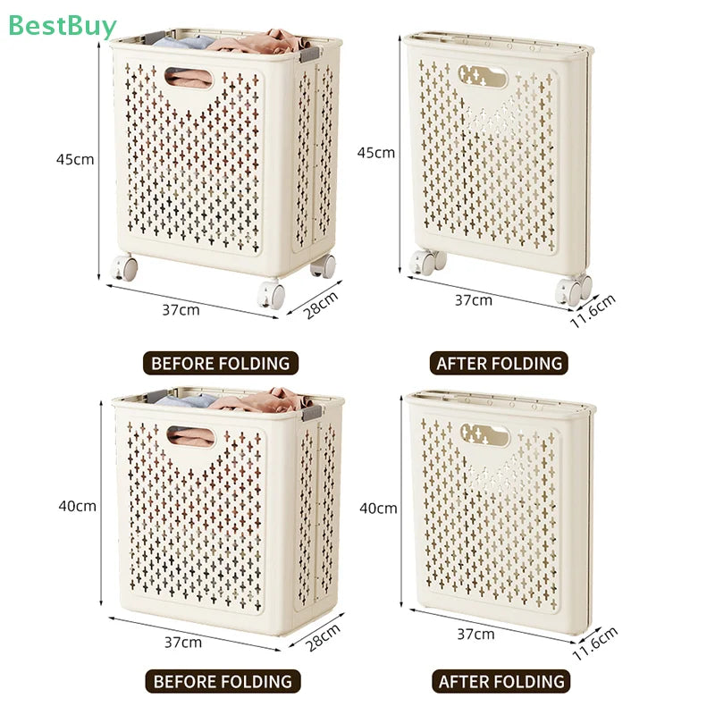 Foldable Laundry Baskets With Wheels Dirty Clothes Basket Large Capacity Cart Bathroom Multifunctional Storage Basket