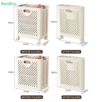 Foldable Laundry Baskets With Wheels Dirty Clothes Basket Large Capacity Cart Bathroom Multifunctional Storage Basket