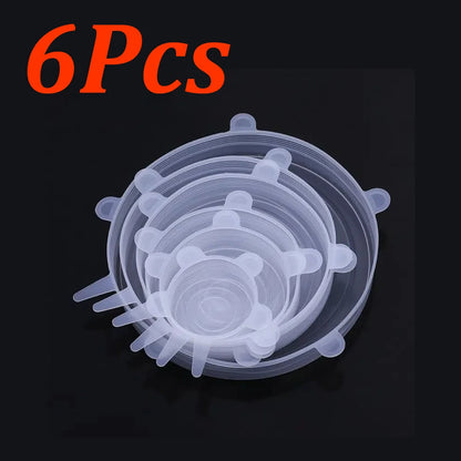 24-6Pcs Reusable Food Silicone Stretch Lids Elastic Silicone Lid Cap Food Covers for  Bowl Cups Containers Keep Food Fresh