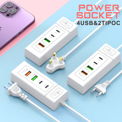 USB Plug Power Strip Charger Station Splitter 5V4A USB TYPE C 3.0 Fast Charger Phone Charging Plug USB US EU Electrical Socket