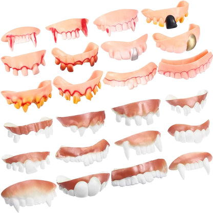 24pcs Halloween Fake Teeth Playthings Horrific Zombie Teeth Funny Party Denture Props Fake Teeth Halloween Ugly Teeth Toys Set