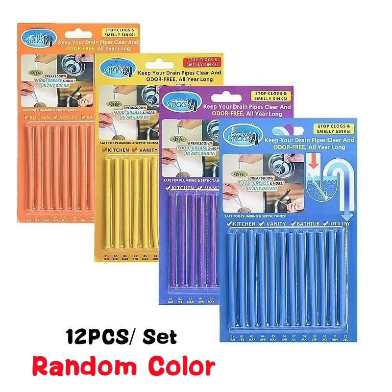 12 PCS Sticks Pipe Deodorizer Easy Drain Cleaning Sanitation Enzyme Rod Clog Remover Odors Eliminator Sewer Dredging