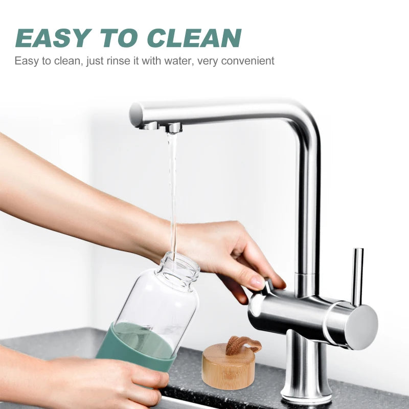 Outdoor Glass Cup Mini Water Bottles Student Water Bottles Portable Water Cup Drinking Cup With Bamboo Cover