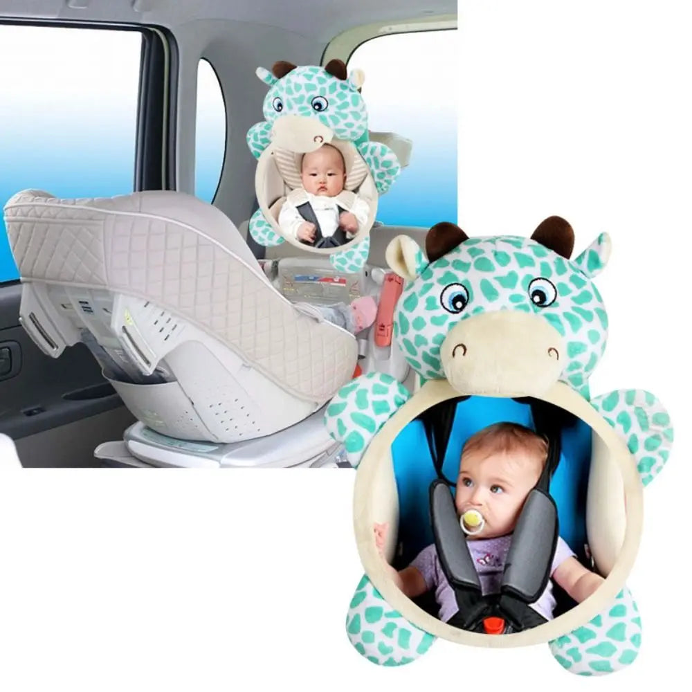 Cute Baby Rear Facing Mirrors Soft Cartoon Plush Toy Seat Headrest Rearview Mirror Easy Installation Interactive