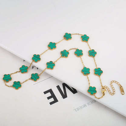 High Quality Hot Selling Plum Blossom Plant Five Leaf Flower Sweater Chain Bracelet Necklace Jewelry Set Stainless Steel Women's