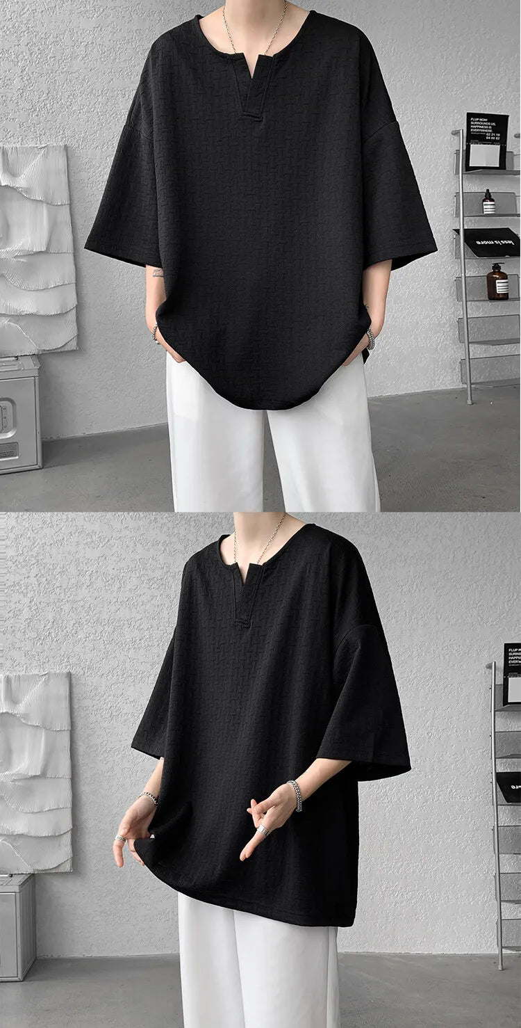 Mens V Neck Loose Fit Tshirt Summer Fashion Comfort Breathable Casual Streetwear Trendy Tee Lightweight Premium Fabric Crew Neck