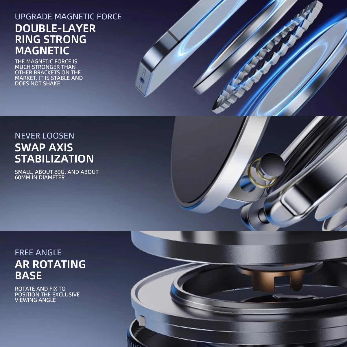 Foldable Car Phone Mount Dashboard Phone Bracket Ultra Magnetic Phone Holder 360 Degree Rotation Vacuum Suction Cup GPS Stand