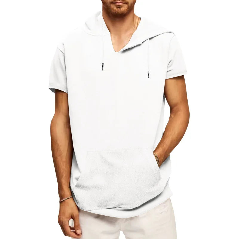 2024 Amazon New Men's Athleisure European and American Hooded Loose Short Sleeves