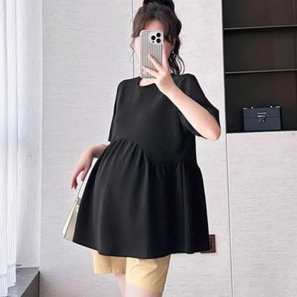 Maternity T-Shirt Summer 2025 New Fashionable Summer White T-Shirt Short-Sleeved Tops Loose Large Size Casual Maternity T-Shirt