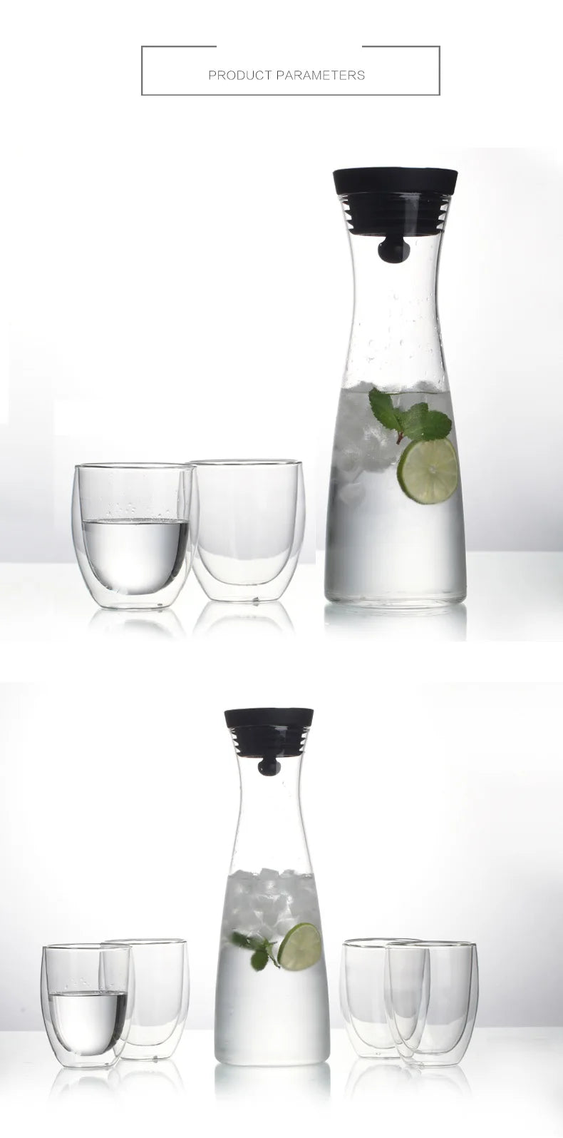 Water Bottle 1.8L High Borosilicate Glass Bottle Basic Tilting  Stainless Steel Lid Closure Jug  Hot and Cold Juice Beverage Tea