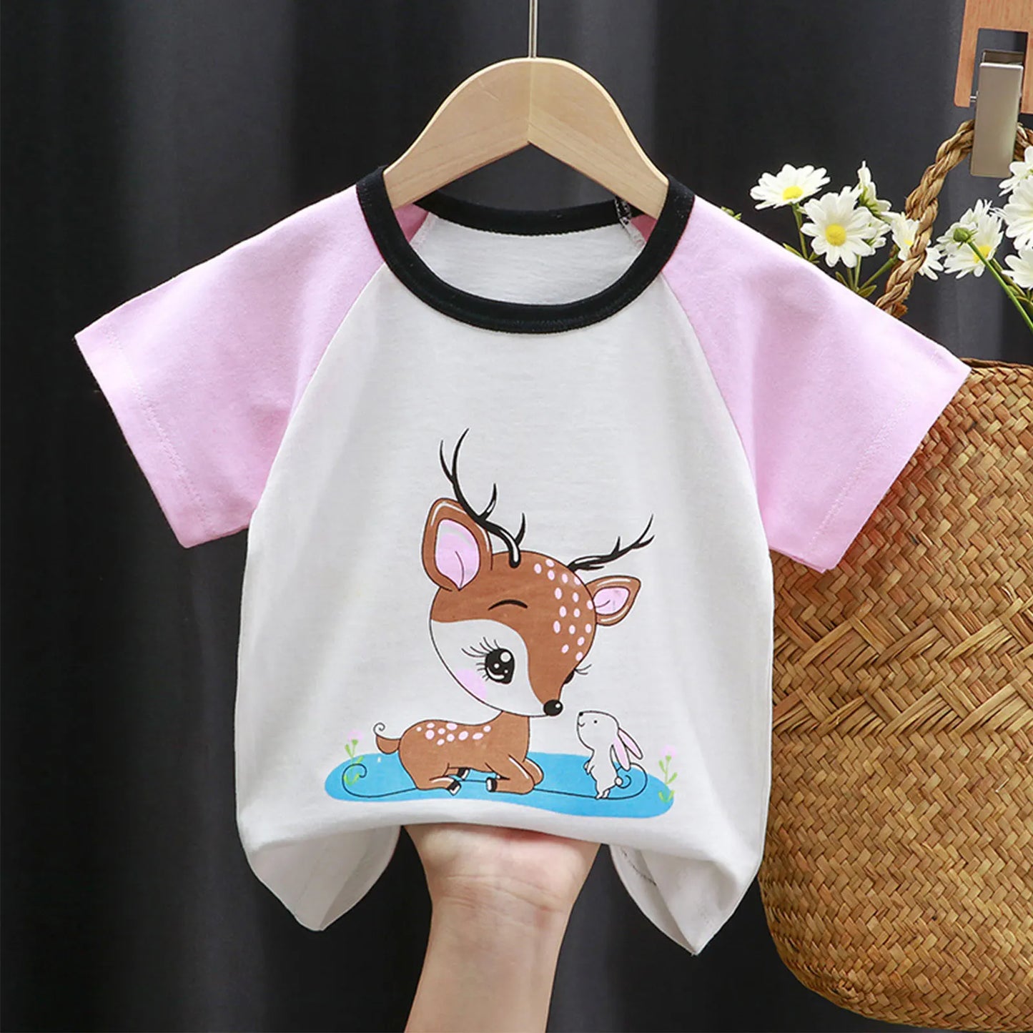 Baby Cotton T-shirts Cute Kids Print T Shirt Boys Girls Children Summer Short Sleeve Tops Infant Clothing