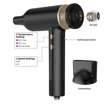 Hair Dryer 110000 RPM High-Speed Brushless Motor Negative Ionic Blow Dryer Thermo-Control Hair Dryer with Diffuser and Nozzle
