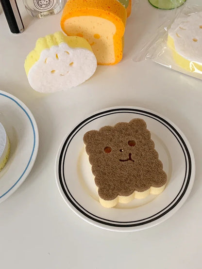 Cute Magic Sponge Kitchen Cleaning Tools Gadgets Dishwashing Sponges Egg Toast  Kawaii Items  Bathroom Dishwasher