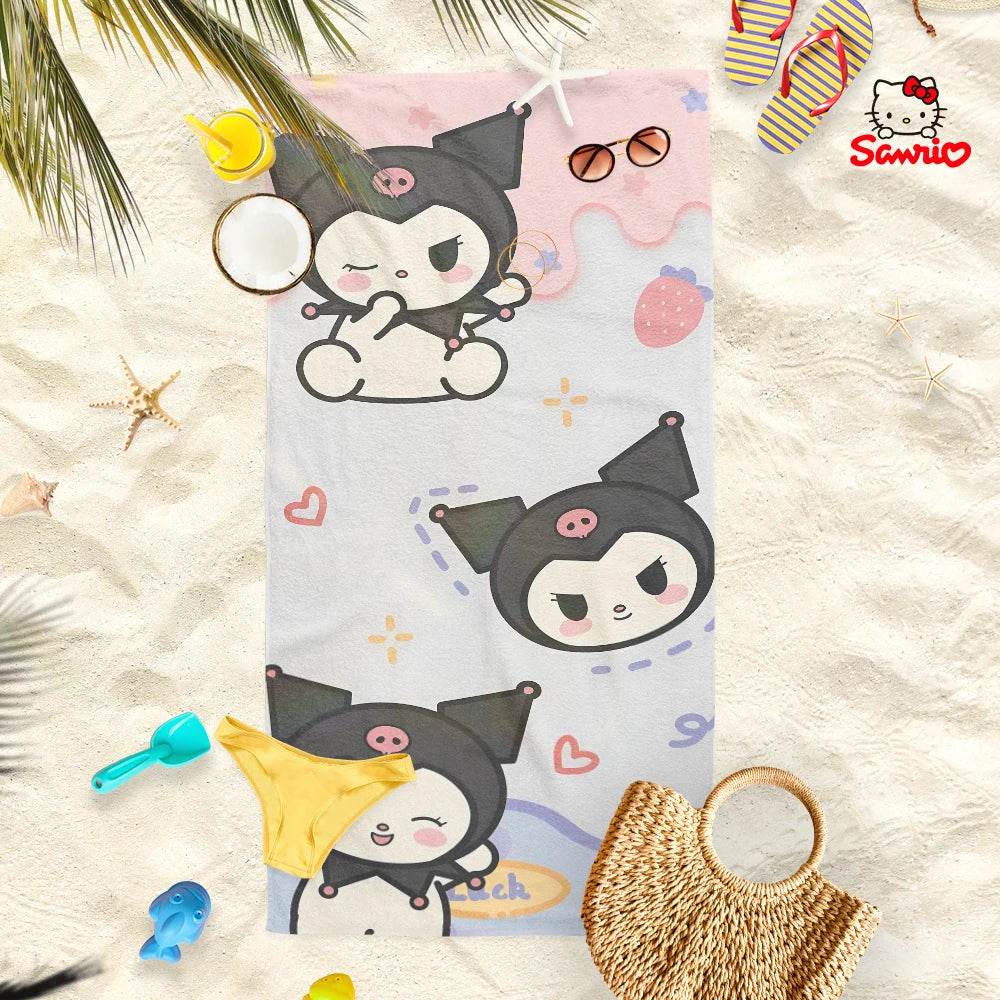 Adorable Cartoon-Printed Beach Towels: PomPomPuu, Pochacco, Cinnamo, and Kitty Designs! Suitable for towels, bath towels