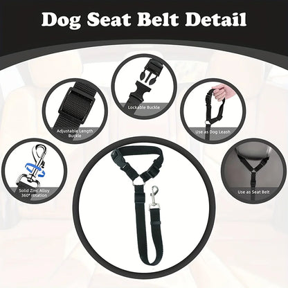 Nylon Two-in-one Dog Car Seat Belt Adjustable Dog Harness Collar Pet Accessories Dog Lead Leash Backseat Safety Belt Solid Color
