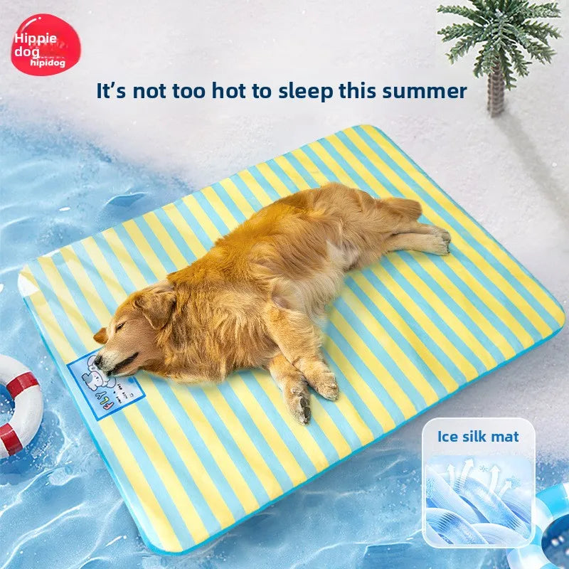 Summer dog cartoon striped ice silk mat, cat cooling mat, cooling cat bed, cooling bed, dog bed, pet bed