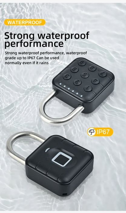 Smart Biometric Fingerprint Pad Lock Keyless Anti Theft Padlock IP67 Waterproof Home Travel Security Electronic Password Lock