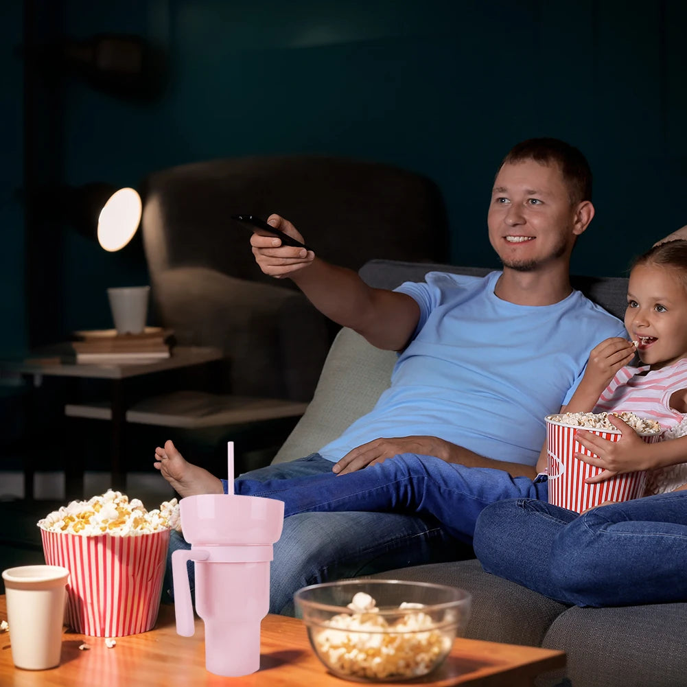 New 2 IN 1 Creative Popcorn Snack Cup Integrated Beverage Cup with Handle Portable Beverage Cup Novel Design and Many Functions