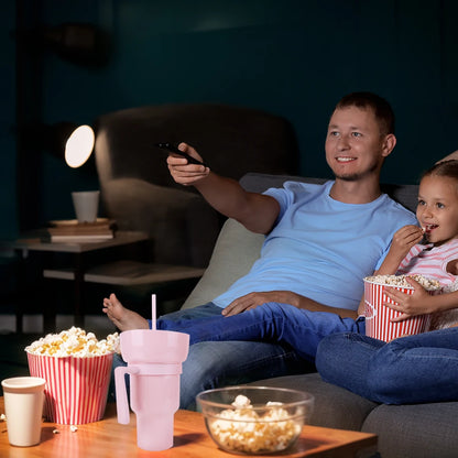 New 2 IN 1 Creative Popcorn Snack Cup Integrated Beverage Cup with Handle Portable Beverage Cup Novel Design and Many Functions