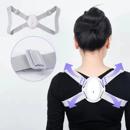 Electric back posture corrector with vibration alert, with elastic adjustable shoulder straps for improved back posture training