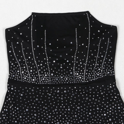 CM.YAYA Diamonds Hot Rhinestones Strapless Women Sleeveless Long Dress 2025 Spring Birthday Party Evening Prom Maxi Dresses