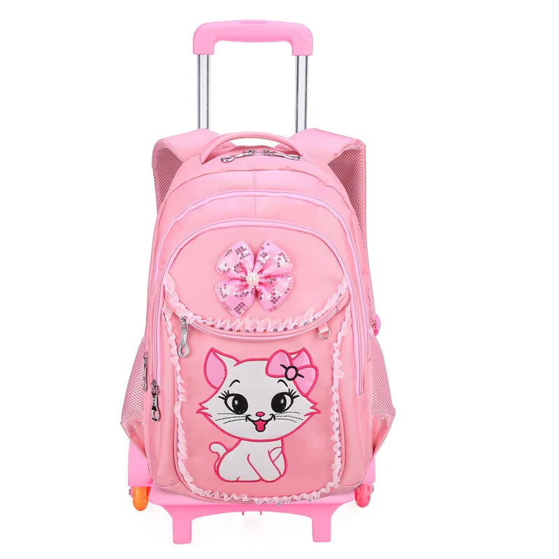 Children School backpack for Girls Cute Cat School Students Backpack For Kids Wheeled Backpack Bag Trolley School Bags On Wheels
