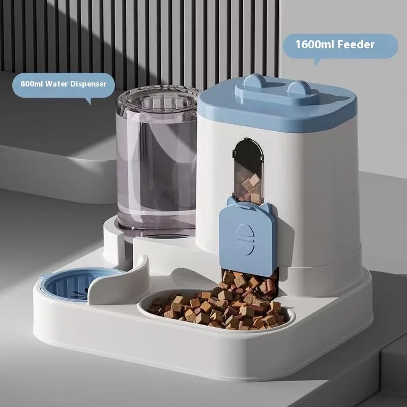 Automatic Feeder with Spill Proof Design with Water Fountain Pet Food Dispenser for Small Medium Large Cats Dogs