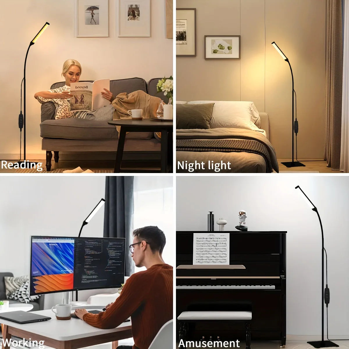 LED Floor Lamp, Eye Caring Reading dimmable desk lamp  flexible gooseneck [120 LED 3 color] for living room, bedroom, office