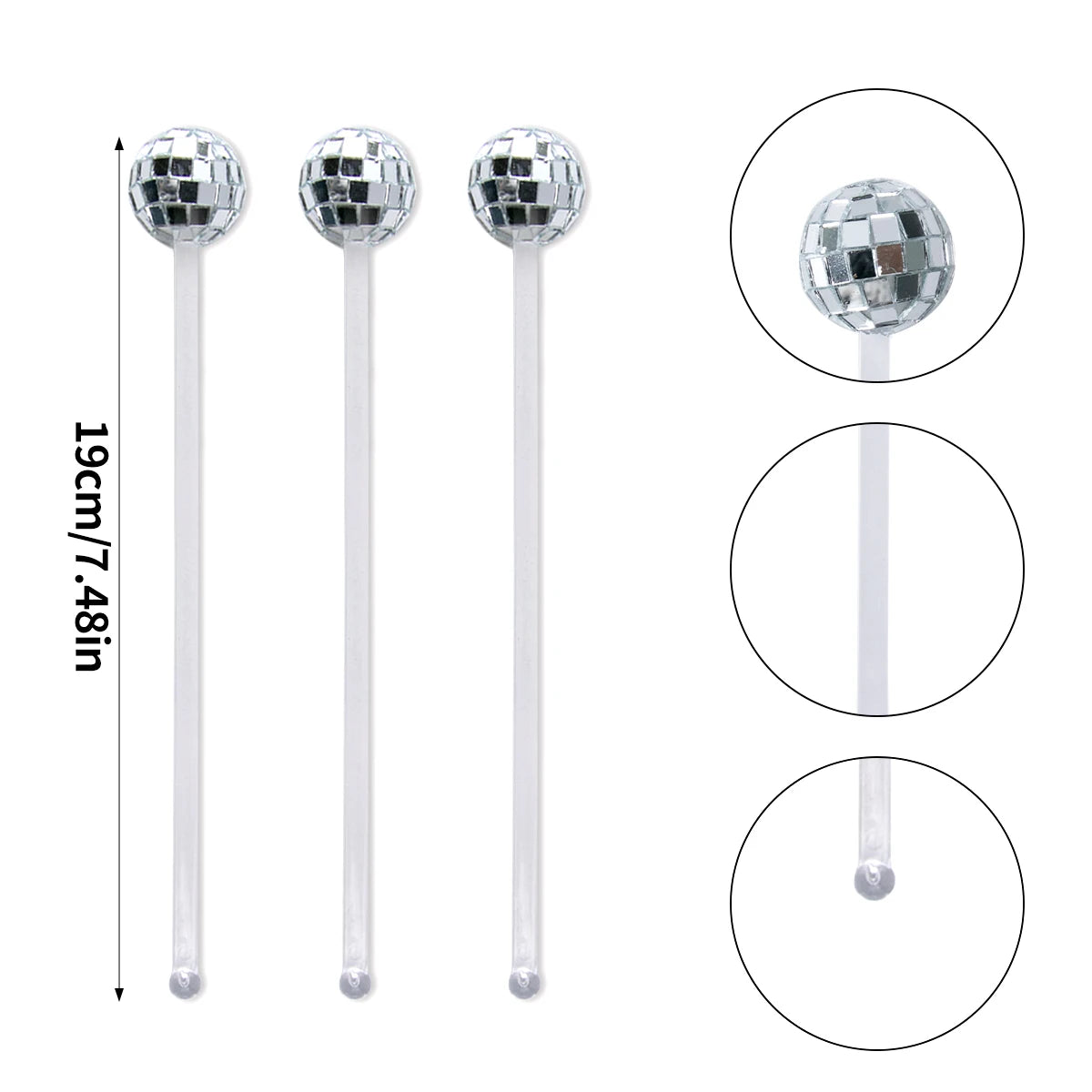 5/10/15 Mirror Disco Ball Stirrers Cocktail Stirrers Round Top Swizzle Sticks Coffee Stirrers 70s Disco Party Home Bar Decor
