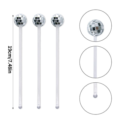 5/10/15 Mirror Disco Ball Stirrers Cocktail Stirrers Round Top Swizzle Sticks Coffee Stirrers 70s Disco Party Home Bar Decor
