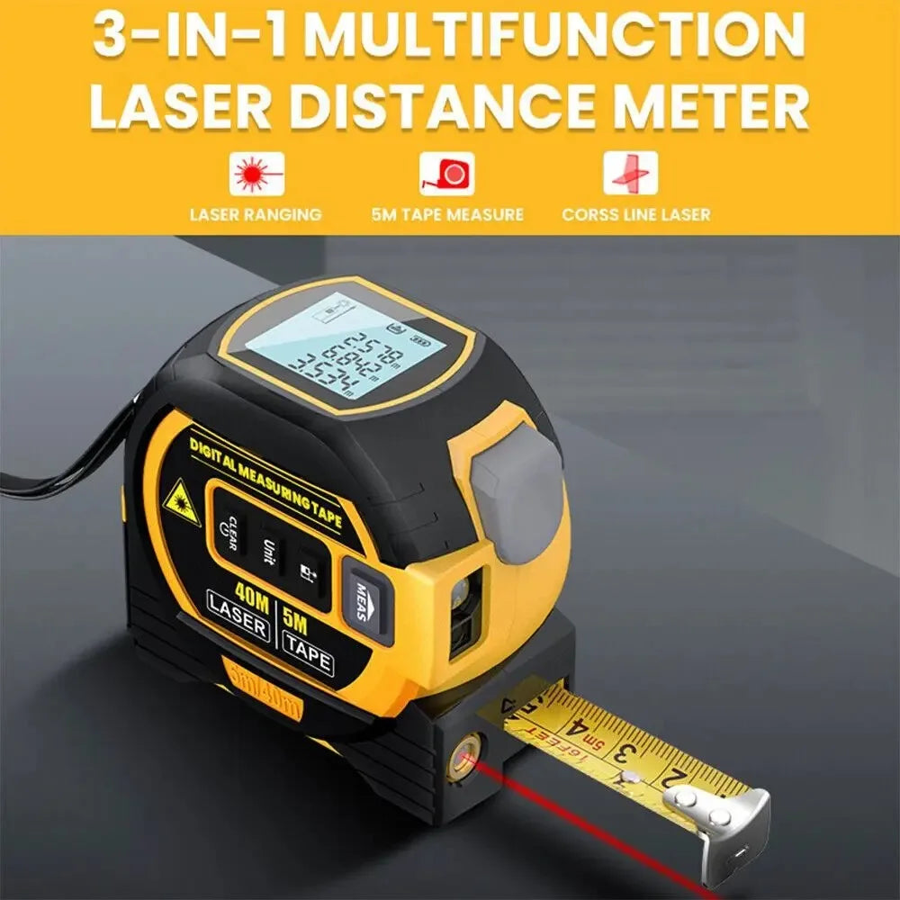 Laser Tape Measure Meter Building Measurement Device 3in1 Laser Rangefinder 5M Tape 60M Laser Measure with LCD Digital display